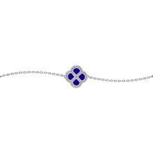 Jewelco London Sterling Silver CZ Blue Lapis Lazuli Clover Kiss Lucky Charm Bracelet 6-7.5" - 8-29-2712
