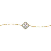 Jewelco London Gold-plated Sterling Silver CZ Mother of Pearl Clover Kiss Lucky Charm Bracelet 6-7.5" - 8-29-2872