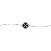 Jewelco London Sterling Silver CZ Black Onyx Clover Kiss Lucky Charm Bracelet 6-7.5" - 8-29-2722
