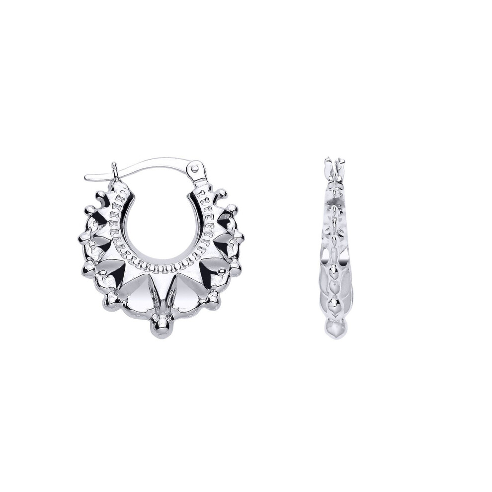 Jewelco London Ladies Rhodium Sterling Silver Round Victorian Gypsy Spike Creole Earrings Medium - Er202
