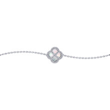Jewelco London Sterling Silver CZ Mother of Pearl Clover Kiss Lucky Charm Bracelet 6-7.5" - 8-29-2672