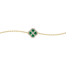 Jewelco London Gold-plated Sterling Silver CZ Green Malachite Clover Kiss Lucky Charm Bracelet 6-7.5" - 8-29-2882
