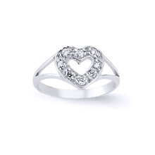 (B) Jewelco London Girls Sterling Silver Cubic Zirconia Split Shoulder Love Heart Dress Ring - GVR7K