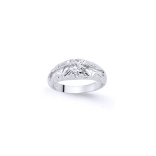 (A) Jewelco London Boys Sterling Silver Cubic Zirconia Gypsy Carved Solitaire Ring - GVR1K