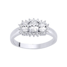 (L) Jewelco London Ladies Sterling Silver Cubic Zirconia Trilogy Boat Cluster Engagement Ring - GVR451