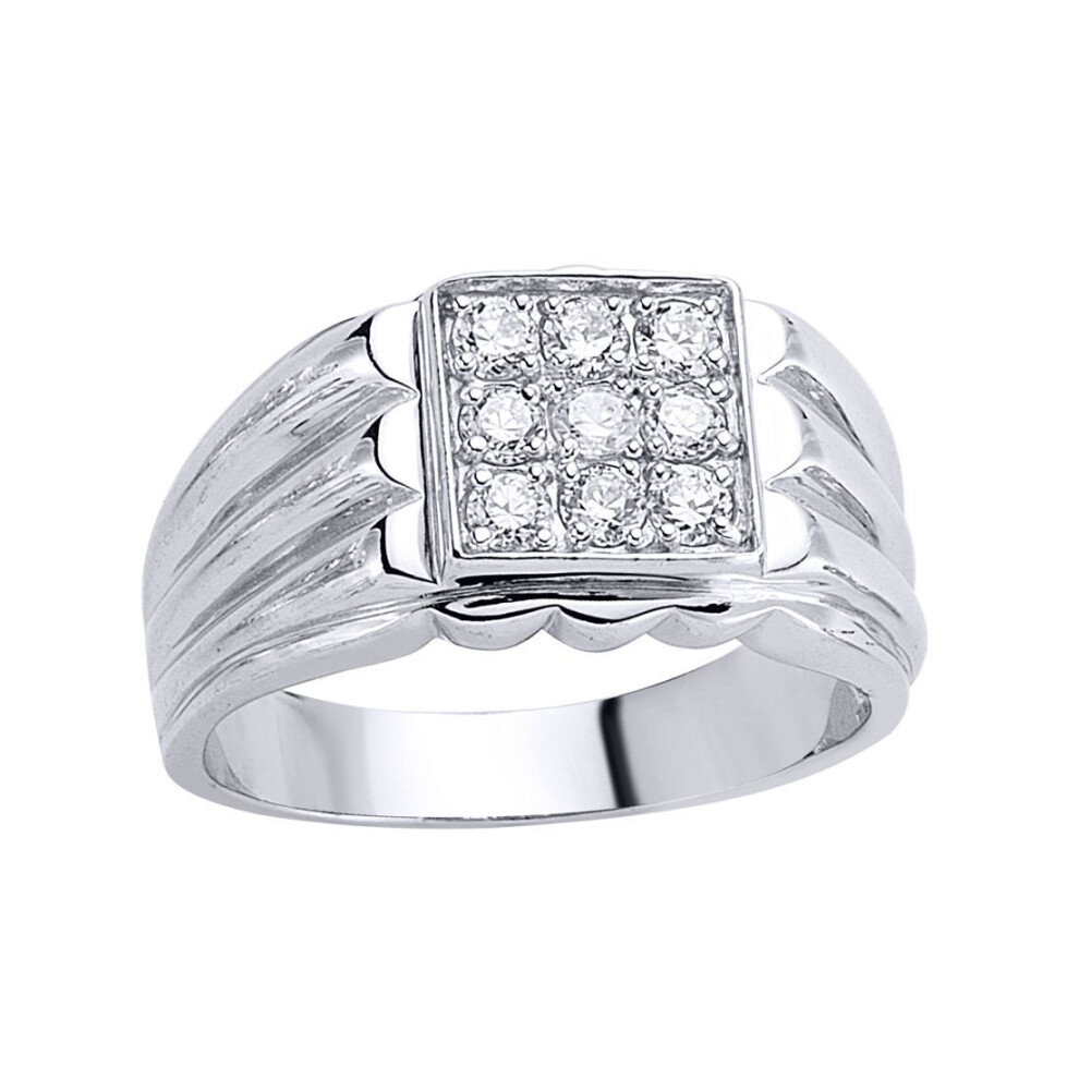 Jewelco London (X) Mens Sterling Silver Cubic Zirconia 9 Stone Cluster Signet Ring - Gvr003