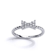 (F) Jewelco London Girls Sterling Silver Cubic Zirconia Bow Rope Twist Dress Ring - GVR12K