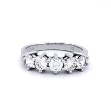 (M) Jewelco London Ladies Solid 9ct White Gold White Round Brilliant Cubic Zirconia 5 Stone Eternity Ring 4mm 1.25cts - JRN525