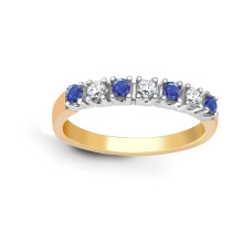 (N) Jewelco London 9ct 2 Colour Gold H I1 0.15ct Diamond and Blue 0.2ct Sapphire 7 Stone Royal Eternity Ring 3mm - 9R022