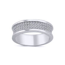 (Q) Jewelco London Unisex Rhodium Plated Sterling Silver Cubic Zirconia 3-row Pave Wedding Band Style Half Eternity Ring - ARN142