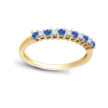 (P) Jewelco London 9ct Gold H I1 0.1ct Diamond and Blue 0.15ct Sapphire 11 Stone Royal Eternity Ring 2mm - 9R387