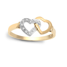 (R) Jewelco London Solid 9ct Gold Pave Set Round H I2 0.05ct Diamond Interlocked Love Heart Cocktail Ring 9mm - 9R537