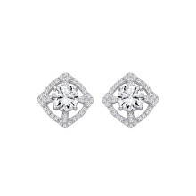Jewelco London Rhodium Plated Sterling Silver CZ Maltese Cross Scalloped Square Cushion Halo Solitaire Drop Earrings - EAG1437