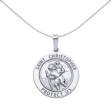 Jewelco London Rhodium Plated Sterling Silver Saint Christopher Medallion Medallion Pendant - GVP695