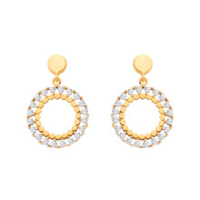 Jewelco London Yellow Gold-Plated Sterling Silver CZ Double Halo Ring of Fire Statement Drop Earrings - EAG1333