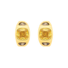 Jewelco London Yellow Gold-Plated Silver Yellow & Light Green Cushion & Triangle CZ Bold Sunken Cluster Hoop Earrings - EAG1342