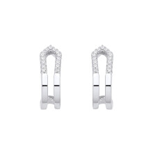 Jewelco London Rhodium Plated Sterling Silver CZ Iced Tipped Arrowhead Arch J-Hoop Drop Earrings - EAG1330