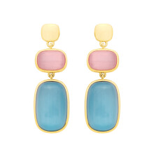 Jewelco London Gold-Plated Silver Blue Pink Peach Oval Cushion Agate Lucky Dip Pastel Candy Pebble Drop Earrings - EAG1354