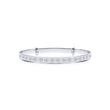 Jewelco London Solid 925 Sterling Silver Nursery Teddy Bear Pattern 3mm Expanding Baby Bangle Bracelet - AKB034