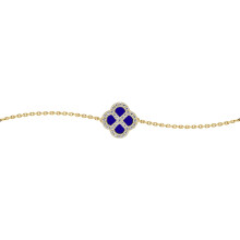Jewelco London Gold-plated Sterling Silver CZ Blue Lapis Lazuli Clover Kiss Lucky Charm Bracelet 6-7.5" - 8-29-2912