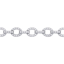 Jewelco London Rhodium Plated Sterling Silver CZ Flat Oval Link Pave Chain Link Bracelet - GVB620