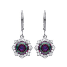 Jewelco London Rhodium Plated Sterling Silver Rainbow Topaz & CZ Scalloped Halo Peacock Solitaire Cluster Drop Earrings - EAG1350