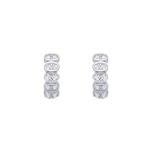 Jewelco London Rhodium Plated Sterling Silver CZ Scallop Oval Chamber Eternity Huggie Hoop Earrings - EAG1410