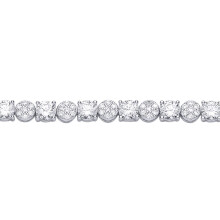 Jewelco London Rhodium Plated Sterling Silver CZ Alternating Multi-Faceted Cluster Tennis Bracelet - GVB622