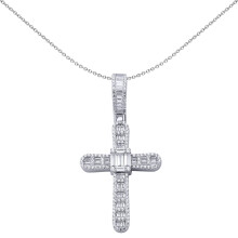 Jewelco London Men's Rhodium Plated Sterling Silver Baguette Cubic Zirconia Art Deco Loop Arch Paperclip Cross Pendant - APX042