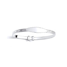 Jewelco London Rhodium Plated Sterling Silver Scalloped Edge ID Bar Engine Turned Kisses Bangle Bracelet - BN88