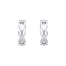 Jewelco London Rhodium Plated Sterling Silver Industrial-chic Oval Chain Link Huggie Hoop Earrings - EAG1414