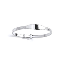 Jewelco London Rhodium Plated Sterling Silver Scalloped Edge ID Bar Baroque Filigree Bangle Bracelet - BN87