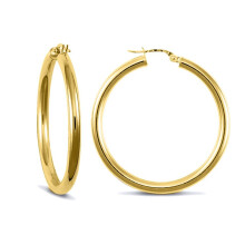 Jewelco London Gold-plated Sterling Silver Polished Hoop Earrings 3mm 35mm - AER006D-GP
