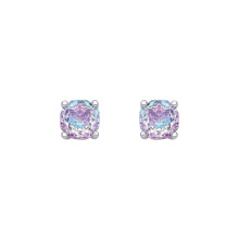 Jewelco London Rhodium Plated Sterling Silver Lilac Octagon CZ Magic Rose Two-Tone Stud Earrings - EAG1305-LB