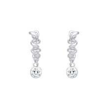 Jewelco London Rhodium Plated Sterling Silver CZ Donut Solitaire Charm Spring Coil Twist Hoop Drop Earrings - EAG1412