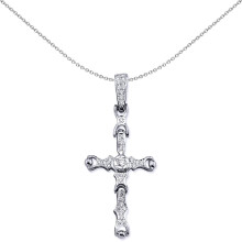 Jewelco London Men's Rhodium Plated Sterling Silver Cubic Zirconia Moveable Ball Socket Kinetic 4 Piece Cross Pendant - APX038