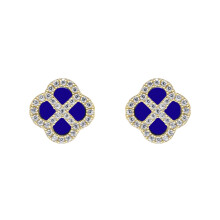 Jewelco London Gold-plated Sterling Silver CZ Blue Lapis Lazuli Clover Kiss Stud Earrings 11mm - 8-59-1926