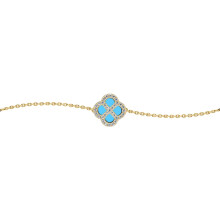 Jewelco London Gold-plated Sterling Silver CZ Turquoise Clover Kiss Lucky Charm Bracelet 6-7.5" - 8-29-2892