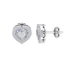 Jewelco London Ladies Platinum Plated Sterling Silver Baguette CZ Shimmering Sunshine Cluster Love Heart Stud Earrings - EAG1190