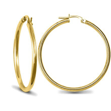 Jewelco London Gold-plated Sterling Silver Polished Hoop Earrings 2mm 35mm - AER009E-GP