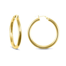 Jewelco London Gold-plated Sterling Silver Polished Hoop Earrings 3mm 30mm - AER006C-GP
