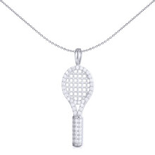 Jewelco London Men's Rhodium Silver Round CZ Tennis Badminton Squash Racket Charm Pendant - APD191