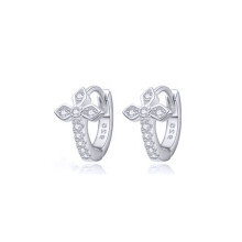 Jewelco London Rhodium-plated Silver Round CZ Arrowhead Fleur De Lis Cross Huggie Hoop Earrings - AER158-RP