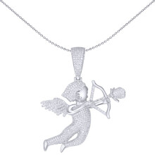 Jewelco London Unisex Rhodium Silver Round CZ Cupids Arrow Rose Charm Pendant - APD177