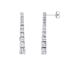 Jewelco London Ladies Rhodium Plated Sterling Silver CZ Graduated 11 Stone Eternity Tennis Drop Earrings - EAG1294