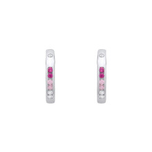 Jewelco London Rhodium Plated Sterling Silver Pink & Red CZ Princess Pastel Huggie Hoop Earrings - EAG1417