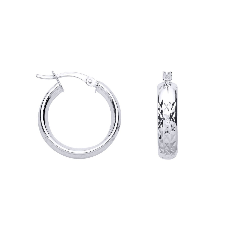 Jewelco London Ladies Rhodium Sterling Silver Chunky Criss Cross Round Hoop Creole Earrings - Er191