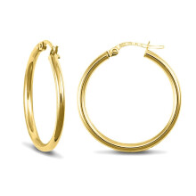 Jewelco London Gold-plated Sterling Silver Polished Hoop Earrings 2mm 24mm - AER009C-GP