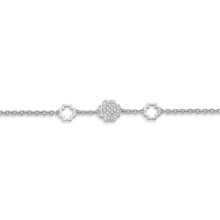 Jewelco London Ladies Rhodium Plated Sterling Silver Cubic Zirconia Lucky 4 Leaf Clover 1.1mm Charm Bracelet, 7" - ABB173