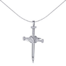Jewelco London Unisex Rhodium Silver Wood Nail Offset Square Knot Cross Pendant - APX052
